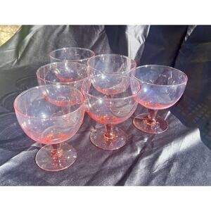 Set of 6 Fun Vintage Pink Glass Ice Cream Dishes/Margarita Glasses